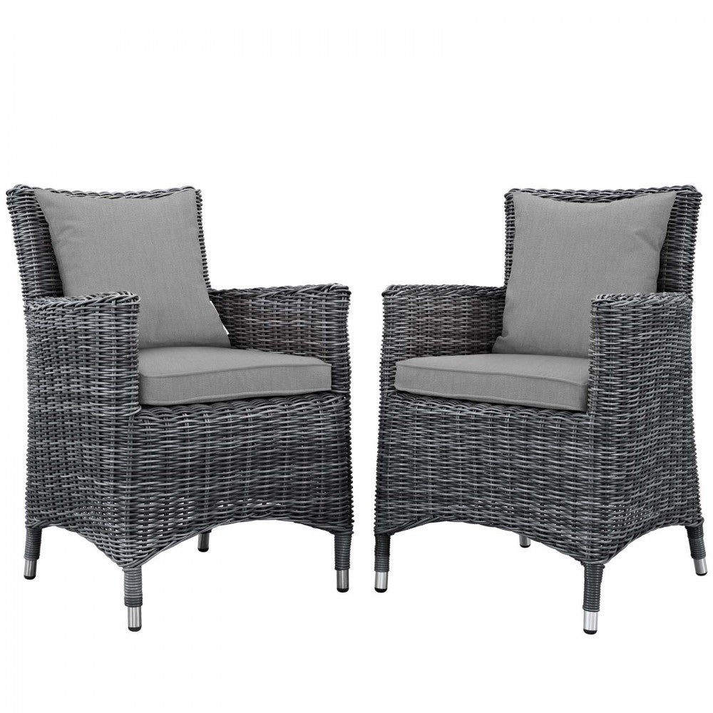 Summon 2 Piece Outdoor Patio Sunbrella Dining Set, Canvas Gray