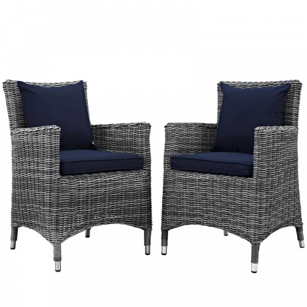 Summon 2 Piece Outdoor Patio Sunbrella Dining Set, Canvas Navy