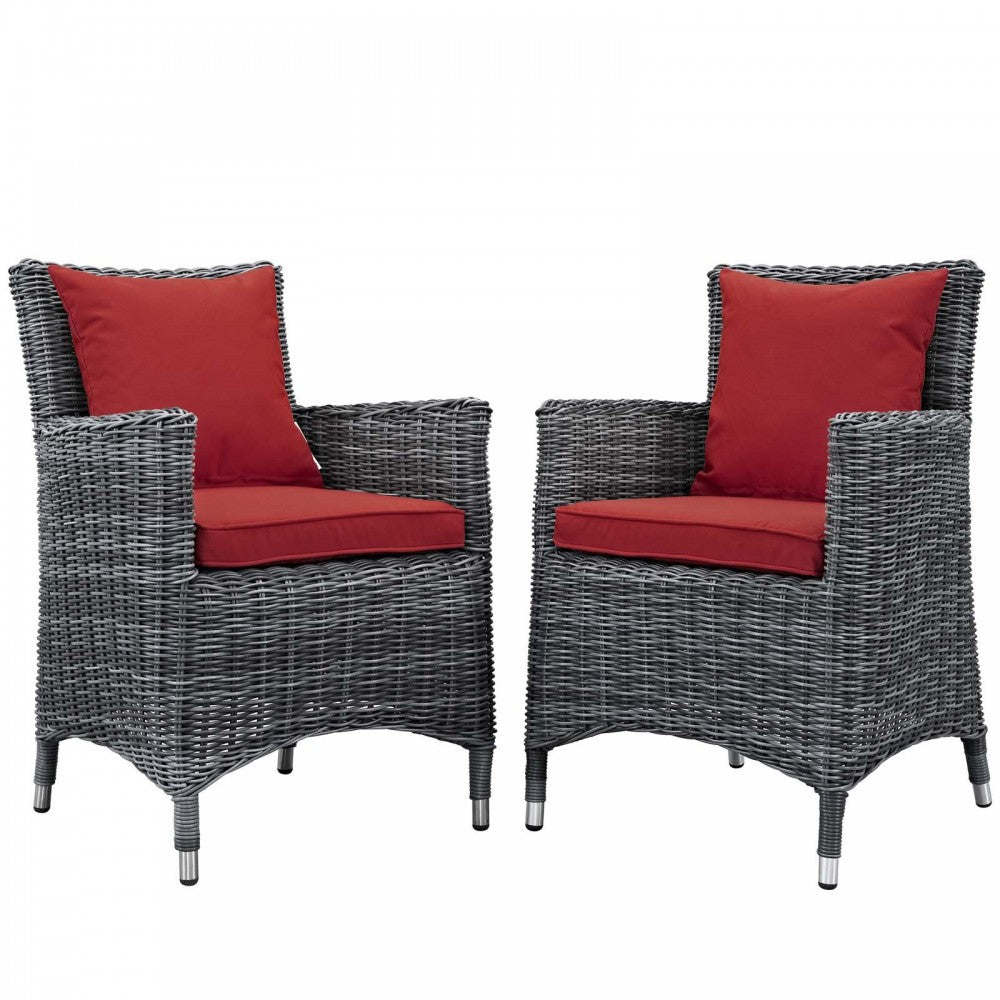 Summon 2 Piece Outdoor Patio Sunbrella Dining Set, Canvas Red
