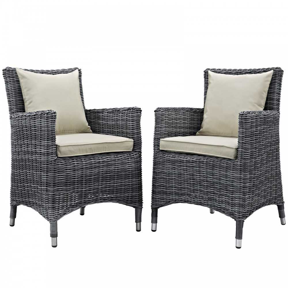 Summon 2 Piece Outdoor Patio Sunbrella Dining Set, Antique Canvas Beige