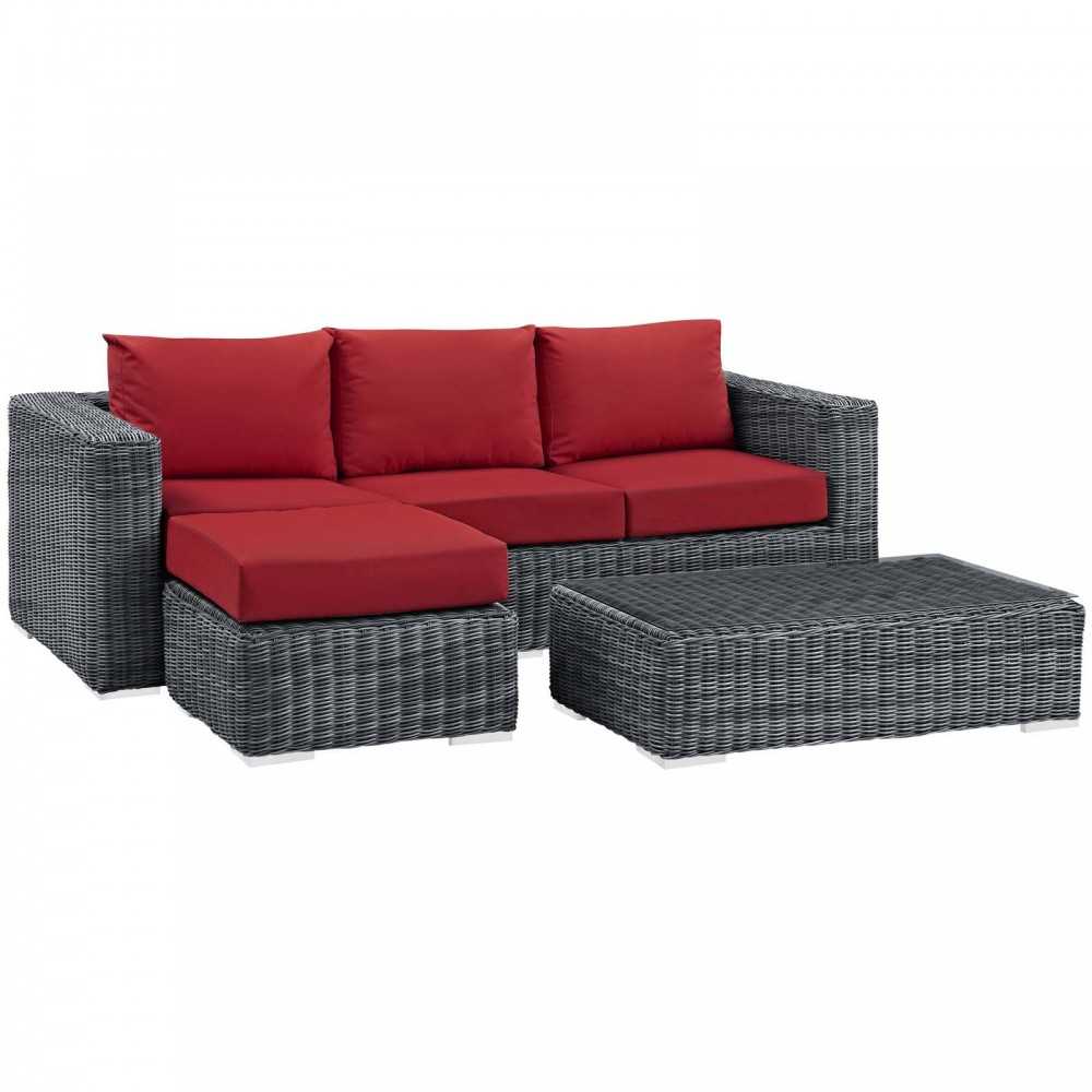 Summon 3 Piece Outdoor Patio Sunbrella Sectional Set, Canvas Red, EEI-1903-GRY-RED-SET