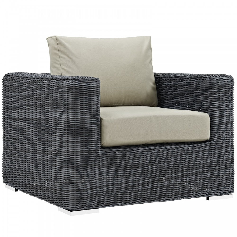 Summon 3 Piece Outdoor Patio Sunbrella Sectional Set, Canvas Antique Beige, EEI-1905-GRY-BEI-SET