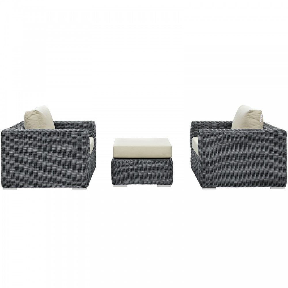Summon 3 Piece Outdoor Patio Sunbrella Sectional Set, Canvas Antique Beige, EEI-1905-GRY-BEI-SET
