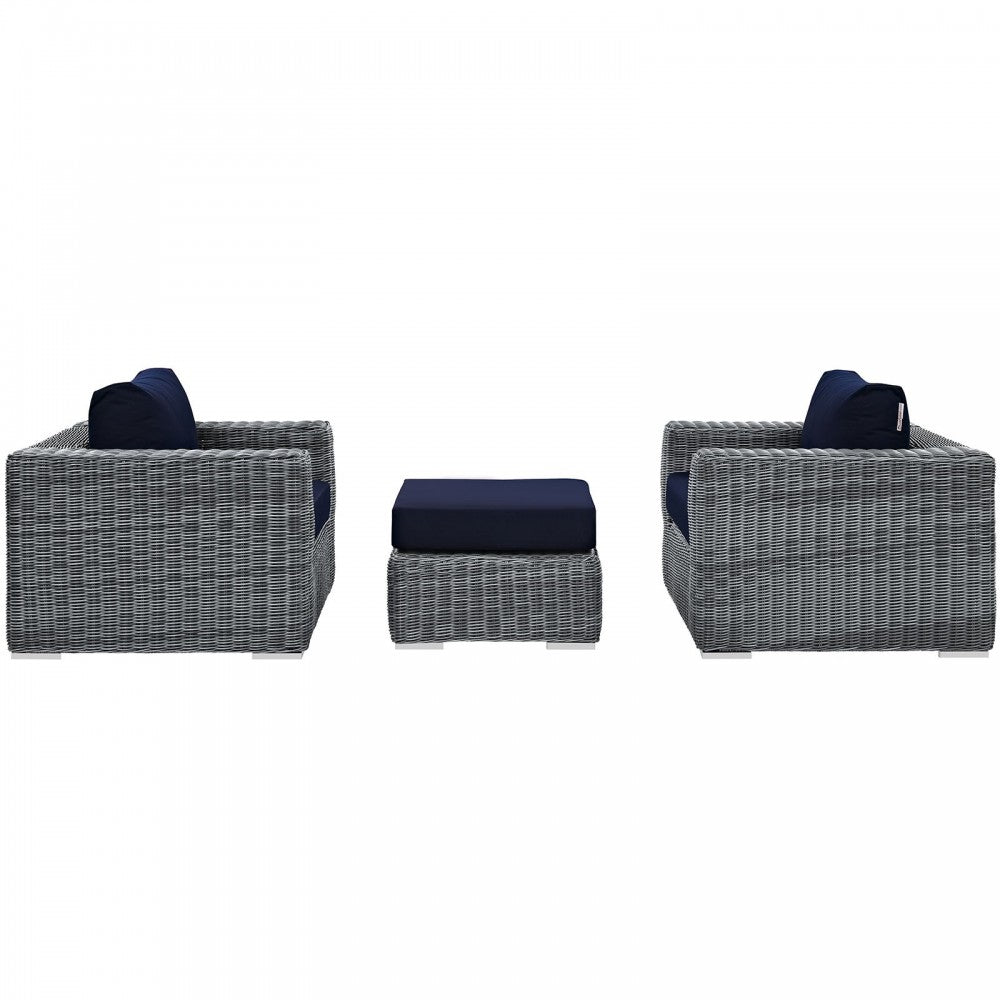 Summon 3 Piece Outdoor Patio Sunbrella Sectional Set, Canvas Navy, EEI-1905-GRY-NAV-SET