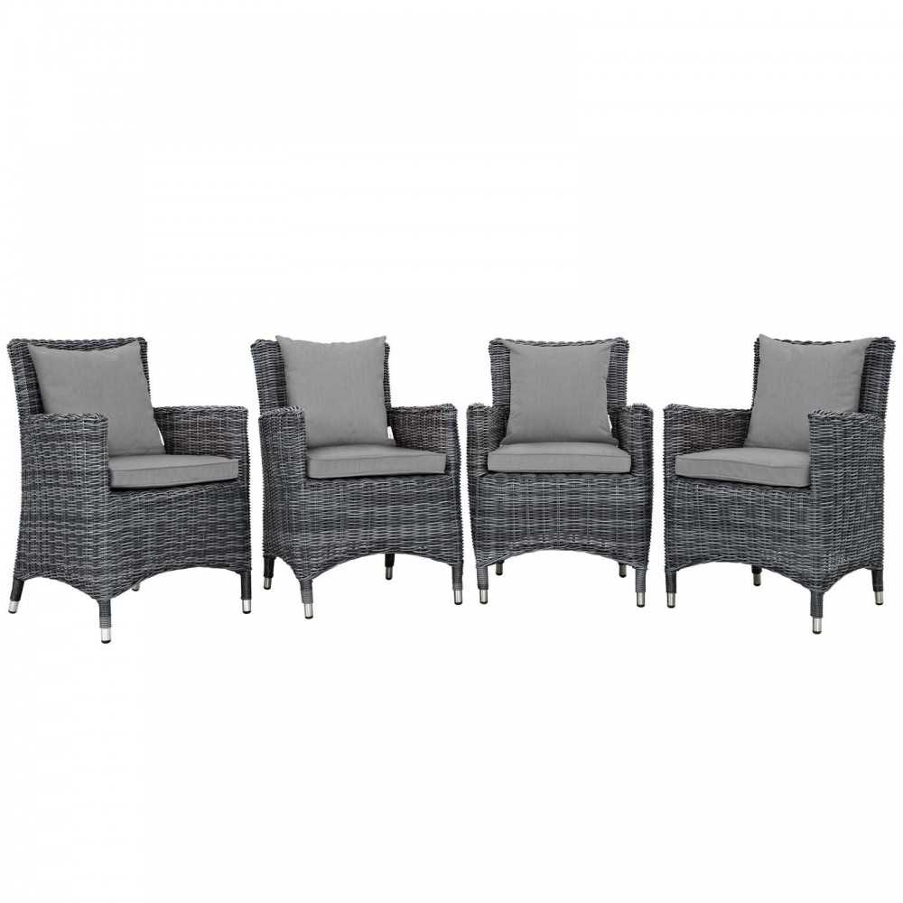 Summon 4 Piece Outdoor Patio Sunbrella Dining Set, Canvas Gray