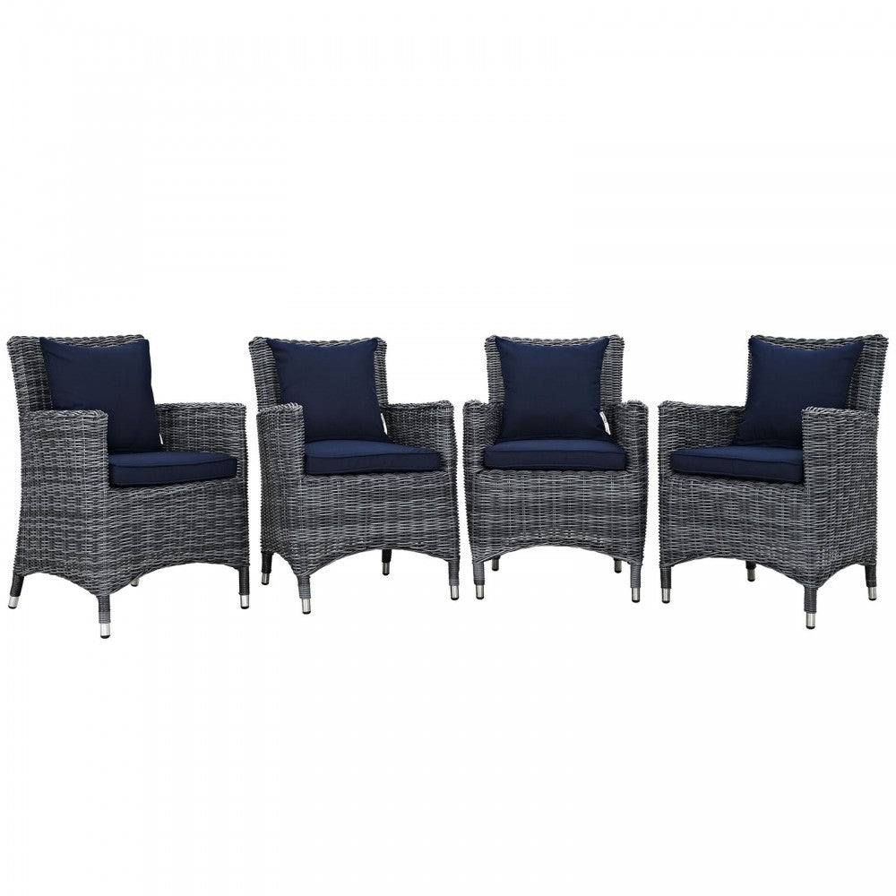 Summon 4 Piece Outdoor Patio Sunbrella Dining Set, Canvas Navy