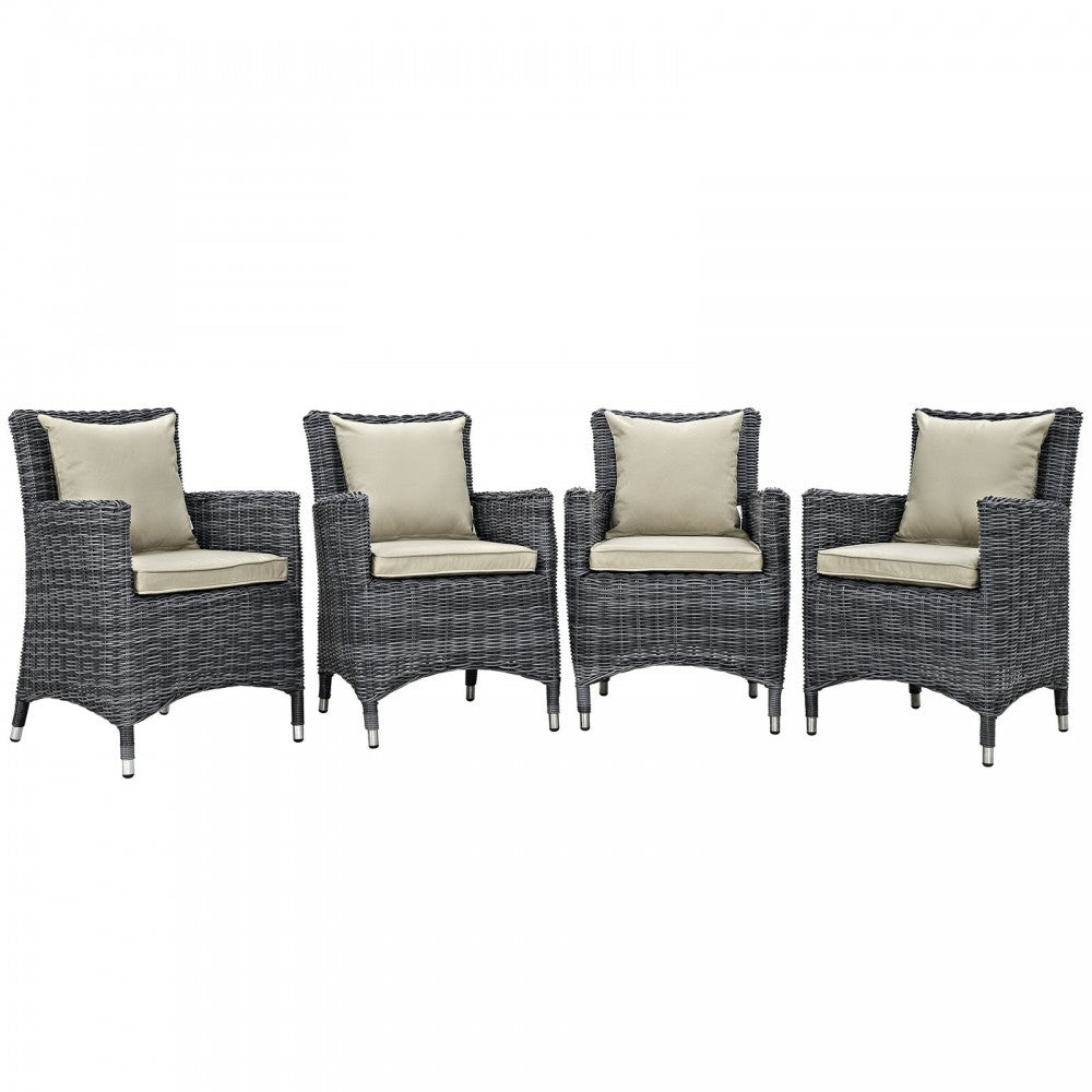 Summon 4 Piece Outdoor Patio Sunbrella Dining Set, Antique Canvas Beige