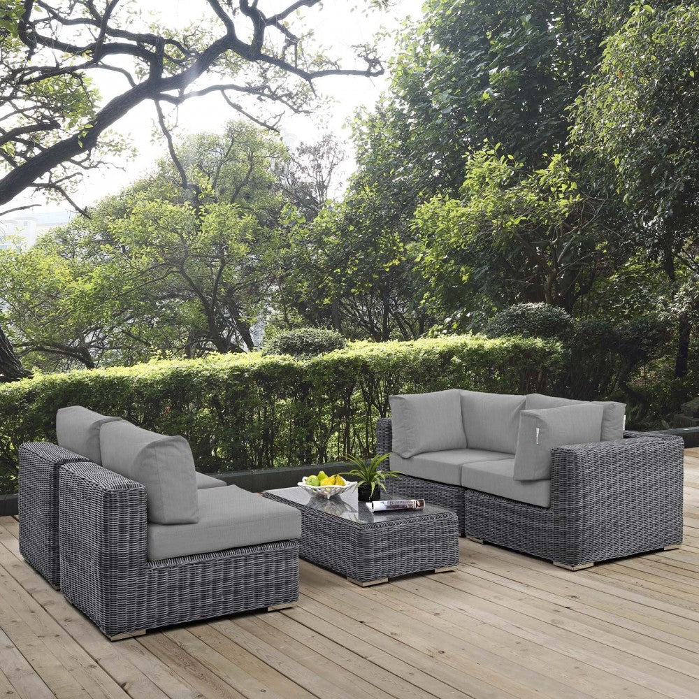 Summon 5 Piece Outdoor Patio Sunbrella Sectional Set, Canvas Gray, EEI-1896-GRY-GRY-SET