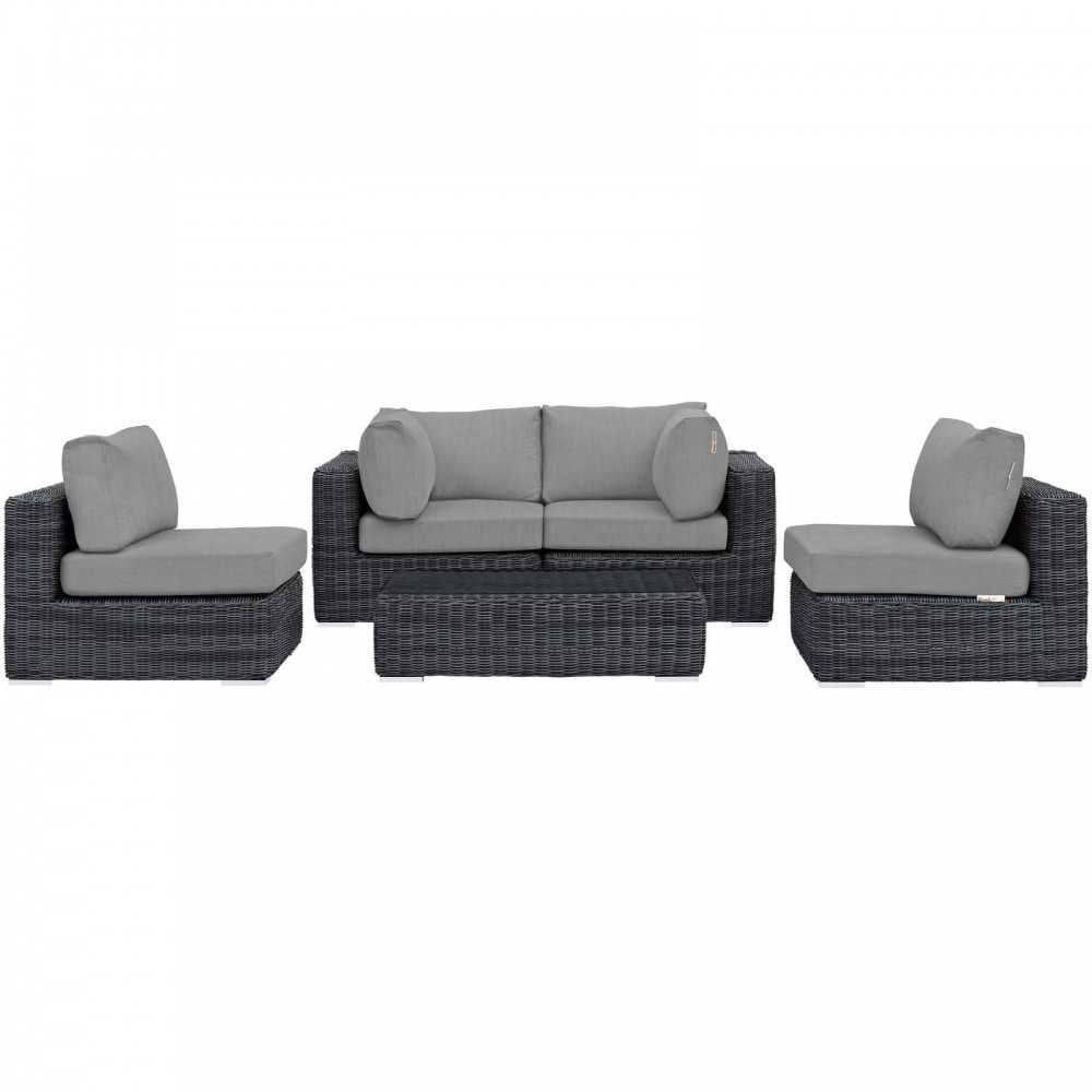 Summon 5 Piece Outdoor Patio Sunbrella Sectional Set, Canvas Gray, EEI-1896-GRY-GRY-SET