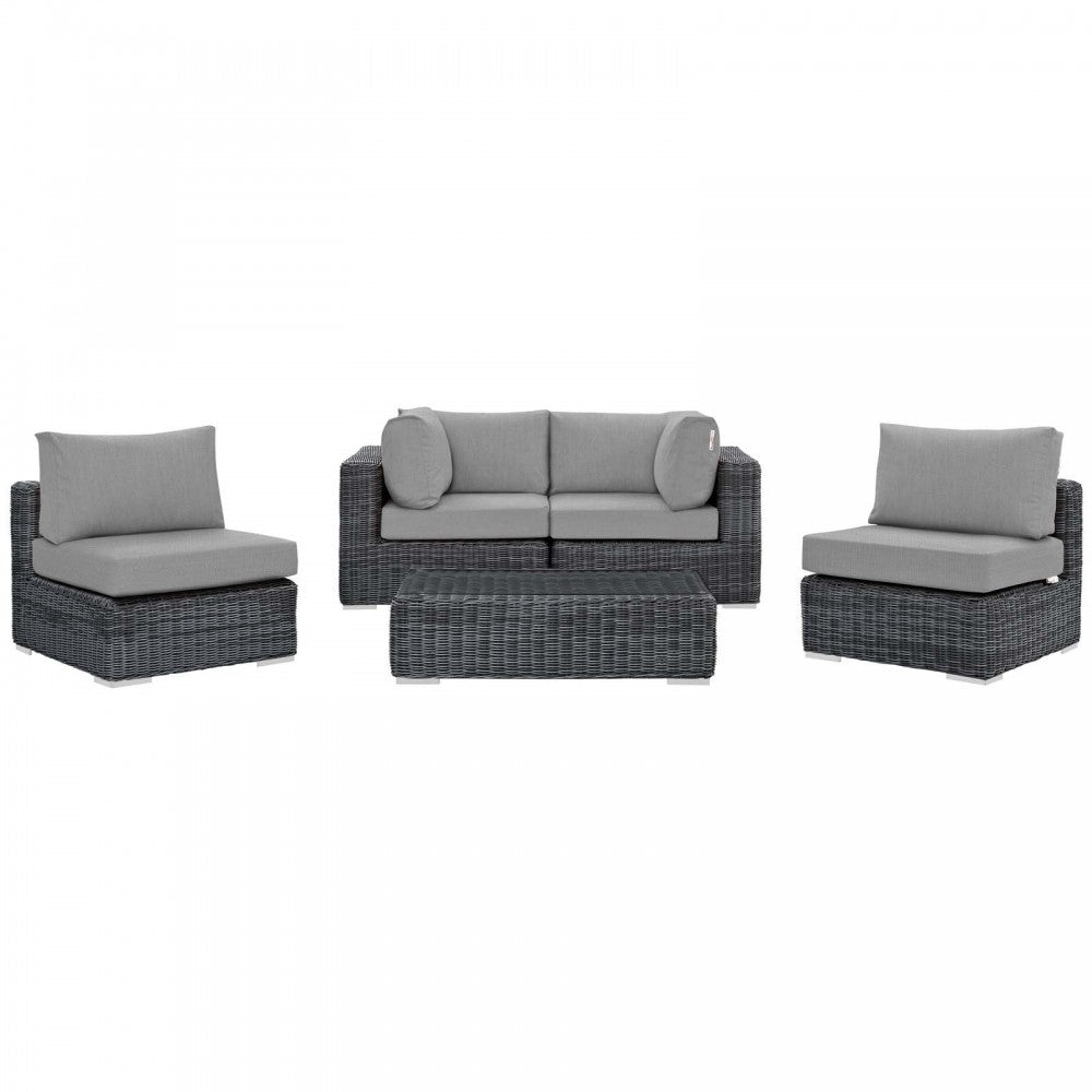 Summon 5 Piece Outdoor Patio Sunbrella Sectional Set, Canvas Gray, EEI-1896-GRY-GRY-SET
