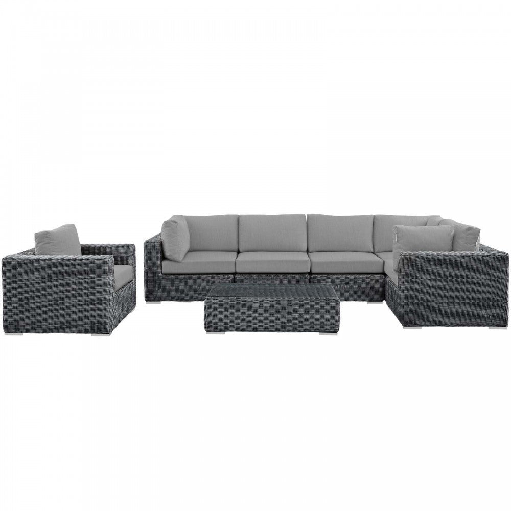 Summon 7 Piece Outdoor Patio Sunbrella Sectional Set, Canvas Gray, EEI-1892-GRY-GRY-SET