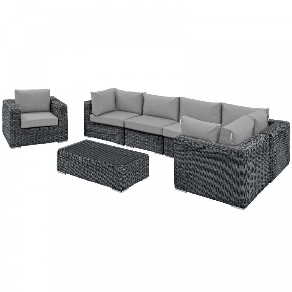 Summon 7 Piece Outdoor Patio Sunbrella Sectional Set, Canvas Gray, EEI-1892-GRY-GRY-SET