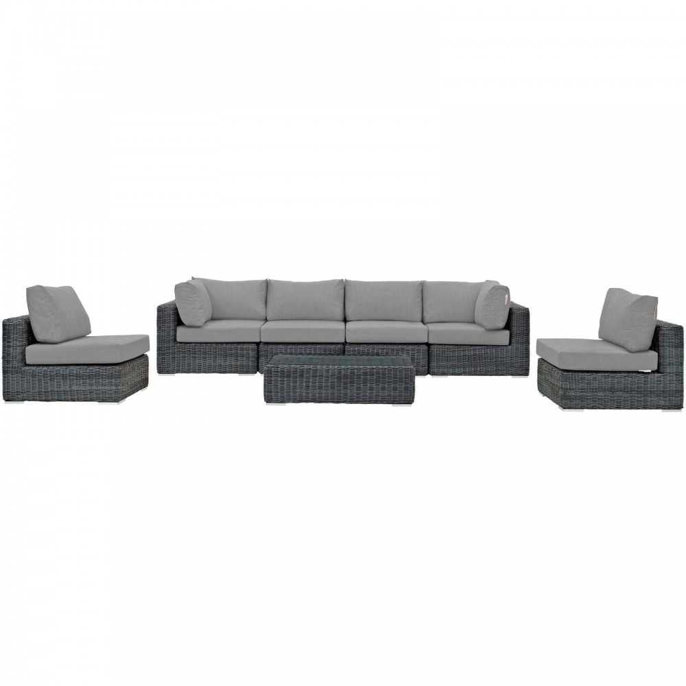 Summon 7 Piece Outdoor Patio Sunbrella Sectional Set, Canvas Gray, EEI-1897-GRY-GRY-SET