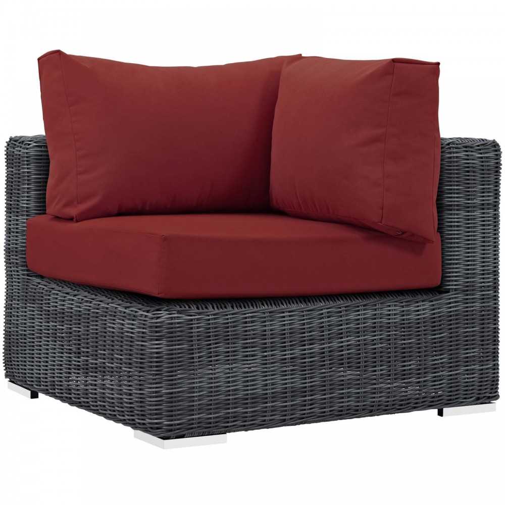 Summon 7 Piece Outdoor Patio Sunbrella Sectional Set, Canvas Red, EEI-1897-GRY-RED-SET