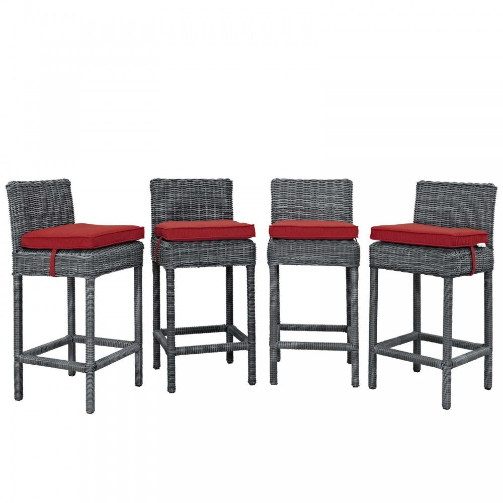 Summon Bar Stool Outdoor Patio Sunbrella Set of 4, Canvas Red