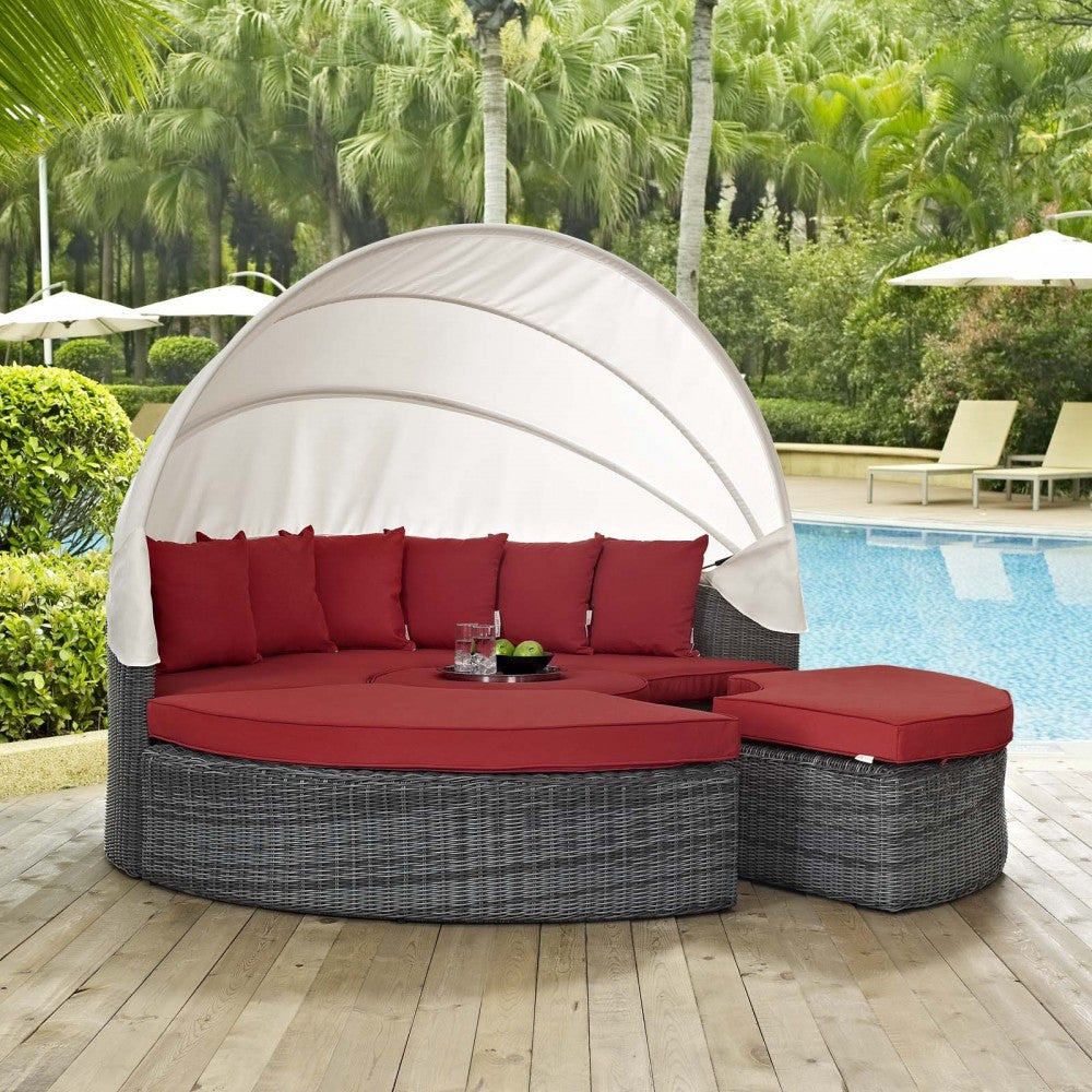 Summon Canopy Outdoor Patio Sunbrella Daybed, Canvas Red