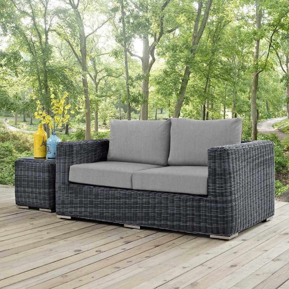Summon Outdoor Patio Sunbrella Loveseat, Canvas Gray