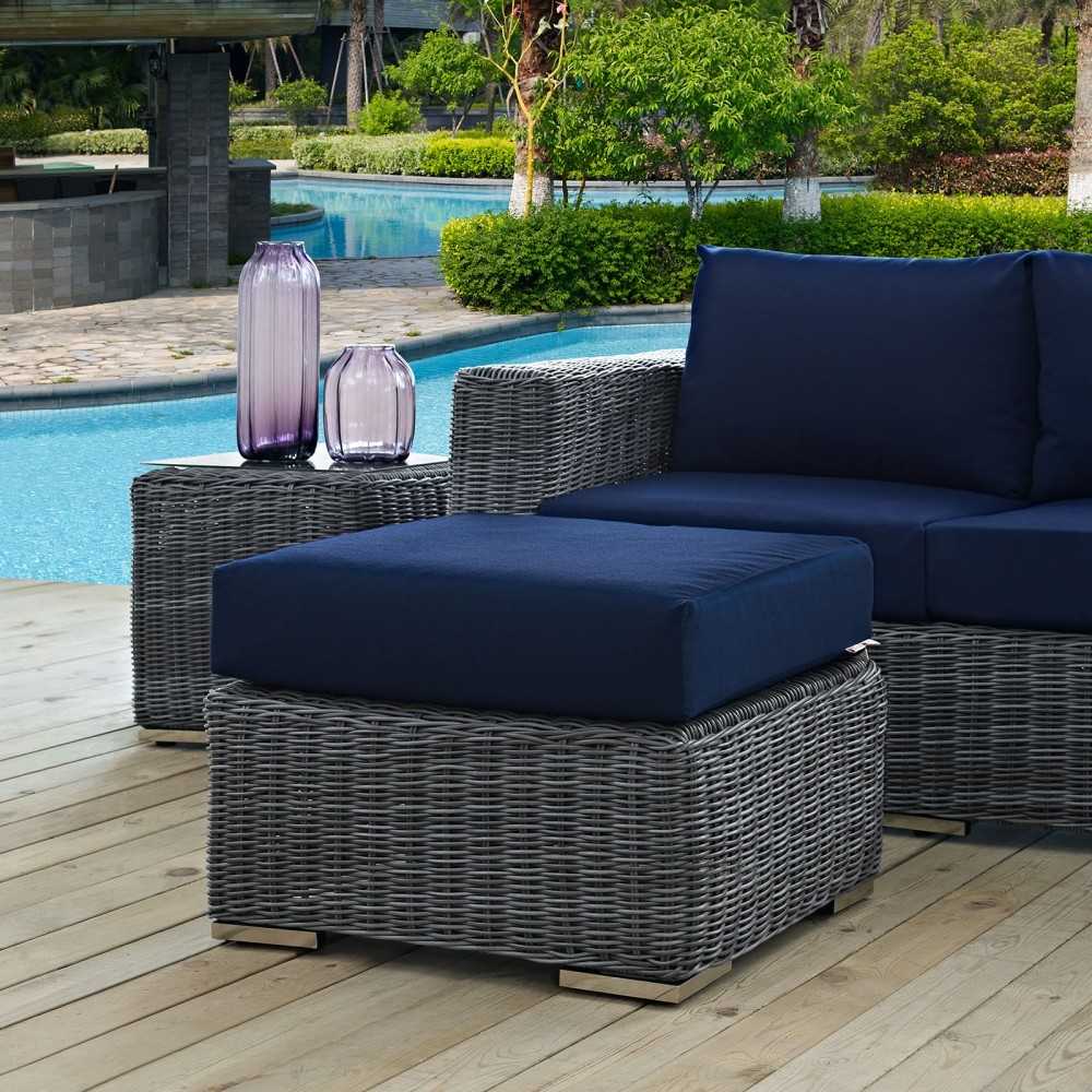 Summon Outdoor Patio Sunbrella Ottoman, Canvas Navy