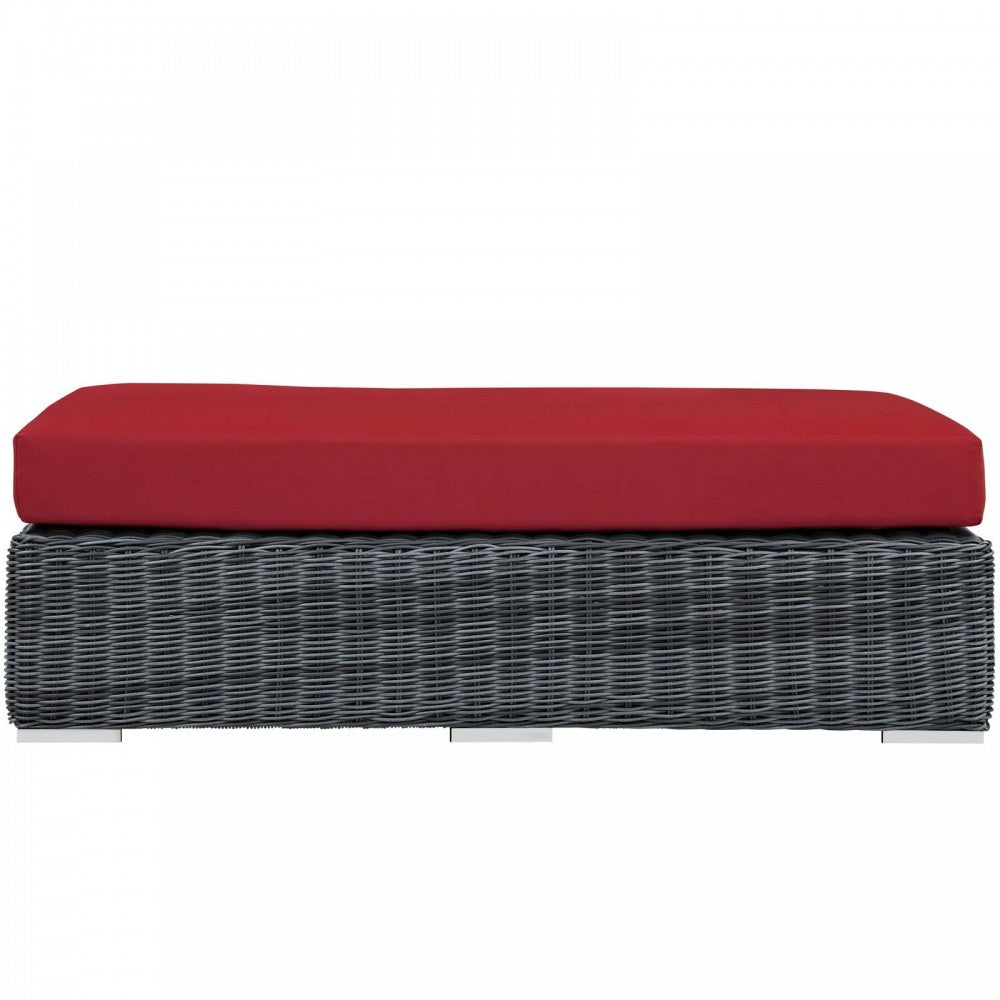 Summon Outdoor Patio Sunbrella Rectangle Ottoman, Canvas Red