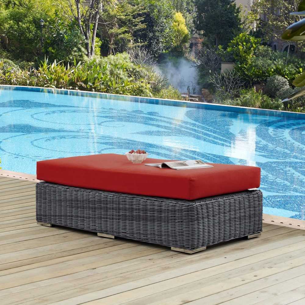 Summon Outdoor Patio Sunbrella Rectangle Ottoman, Canvas Red