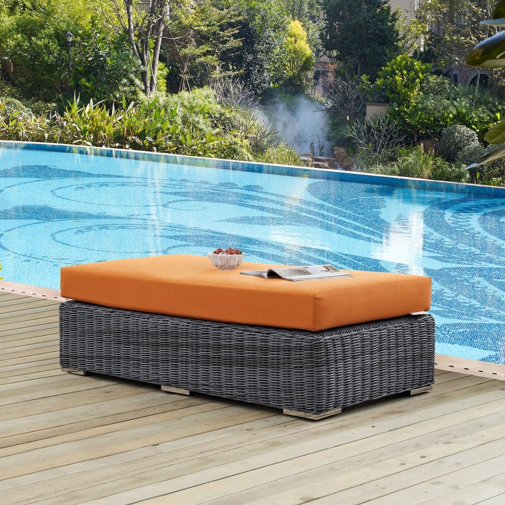 Summon Outdoor Patio Sunbrella Rectangle Ottoman, Canvas Tuscan