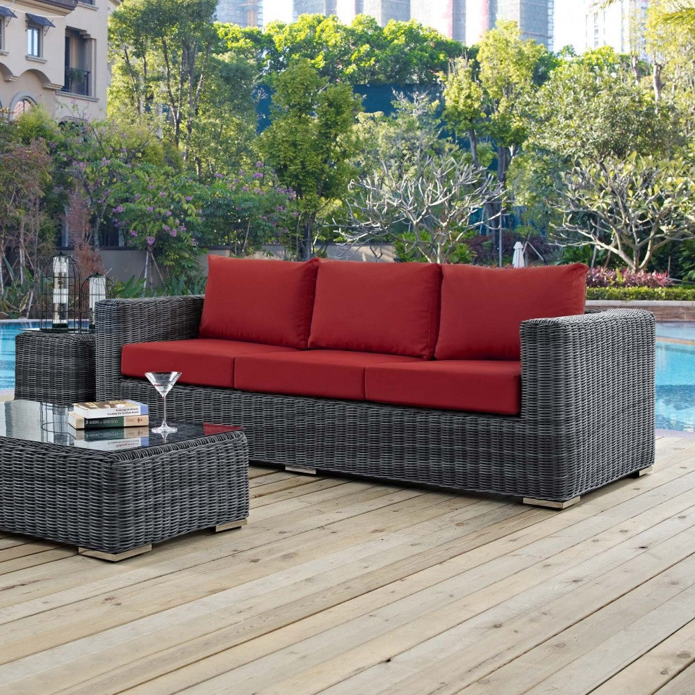 Summon Outdoor Patio Sunbrella Sofa, Canvas Red