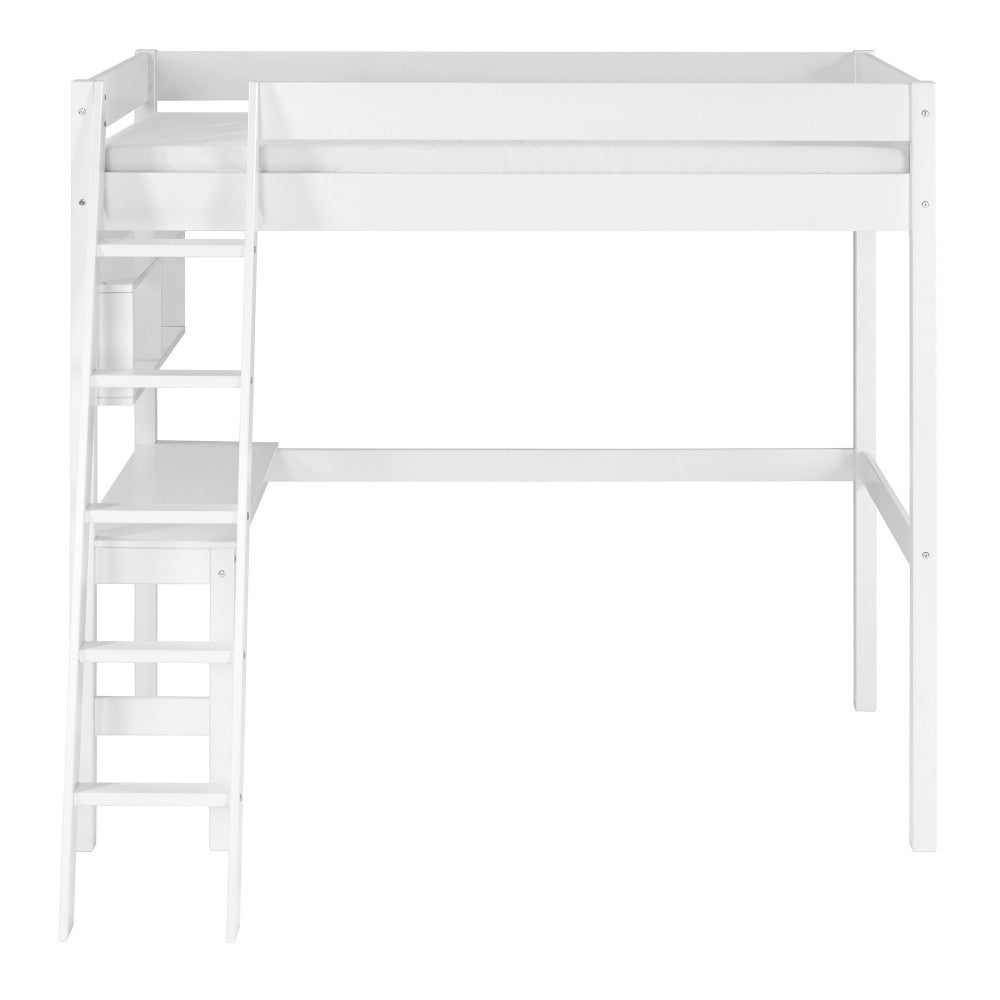 Swan Solid Wood Loft Bed with Desk - White