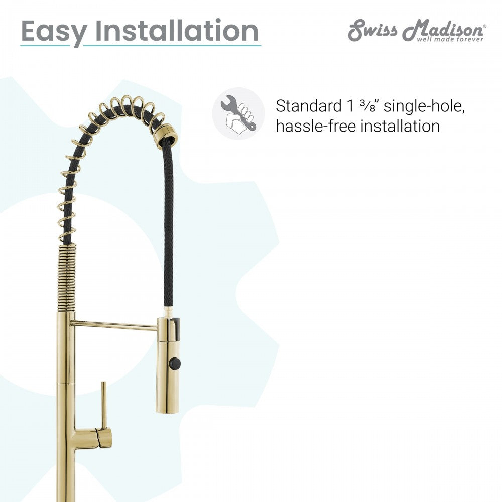 Swiss Madison Chalet Single Handle, Pull-Down Kitchen Faucet in Brushed Gold