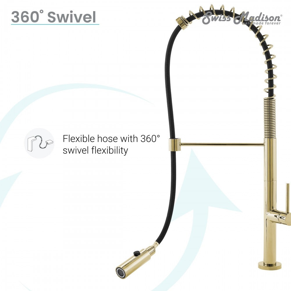 Swiss Madison Chalet Single Handle, Pull-Down Kitchen Faucet in Brushed Gold