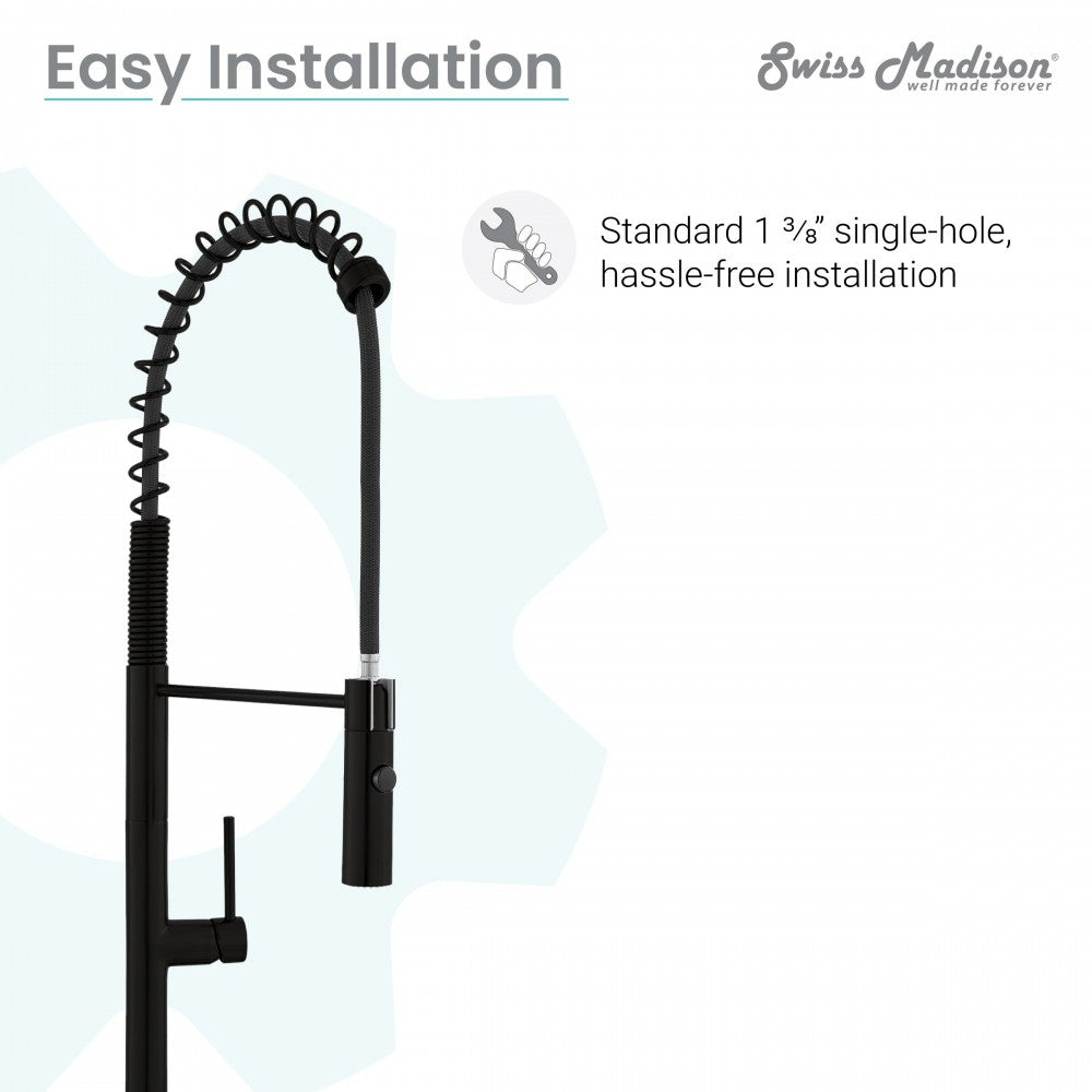 Swiss Madison Chalet Single Handle, Pull-Down Kitchen Faucet in Matte Black