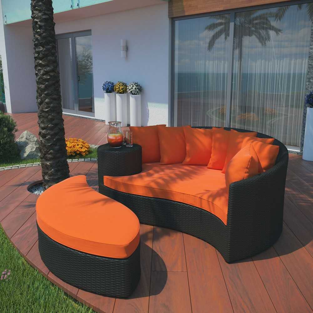 Taiji Outdoor Patio Wicker Daybed, Espresso Orange