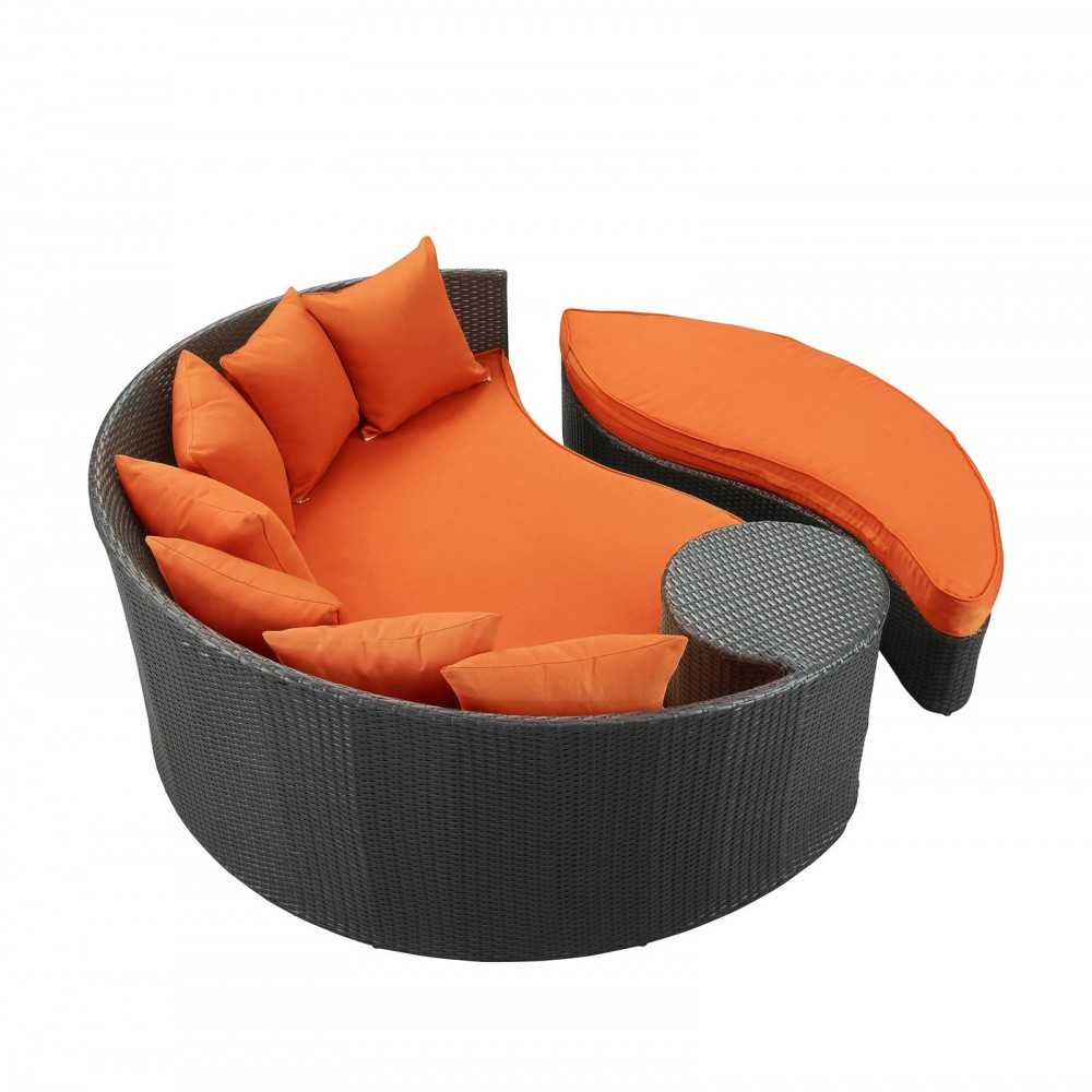 Taiji Outdoor Patio Wicker Daybed, Espresso Orange