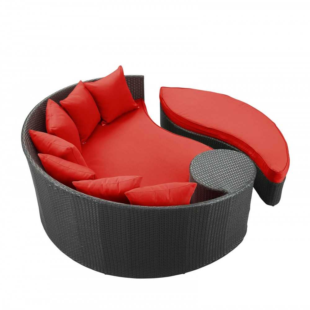 Taiji Outdoor Patio Wicker Daybed, Espresso Red