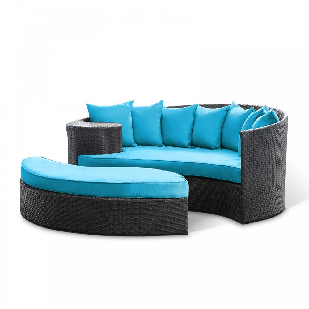 Taiji Outdoor Patio Wicker Daybed, Espresso Turquoise