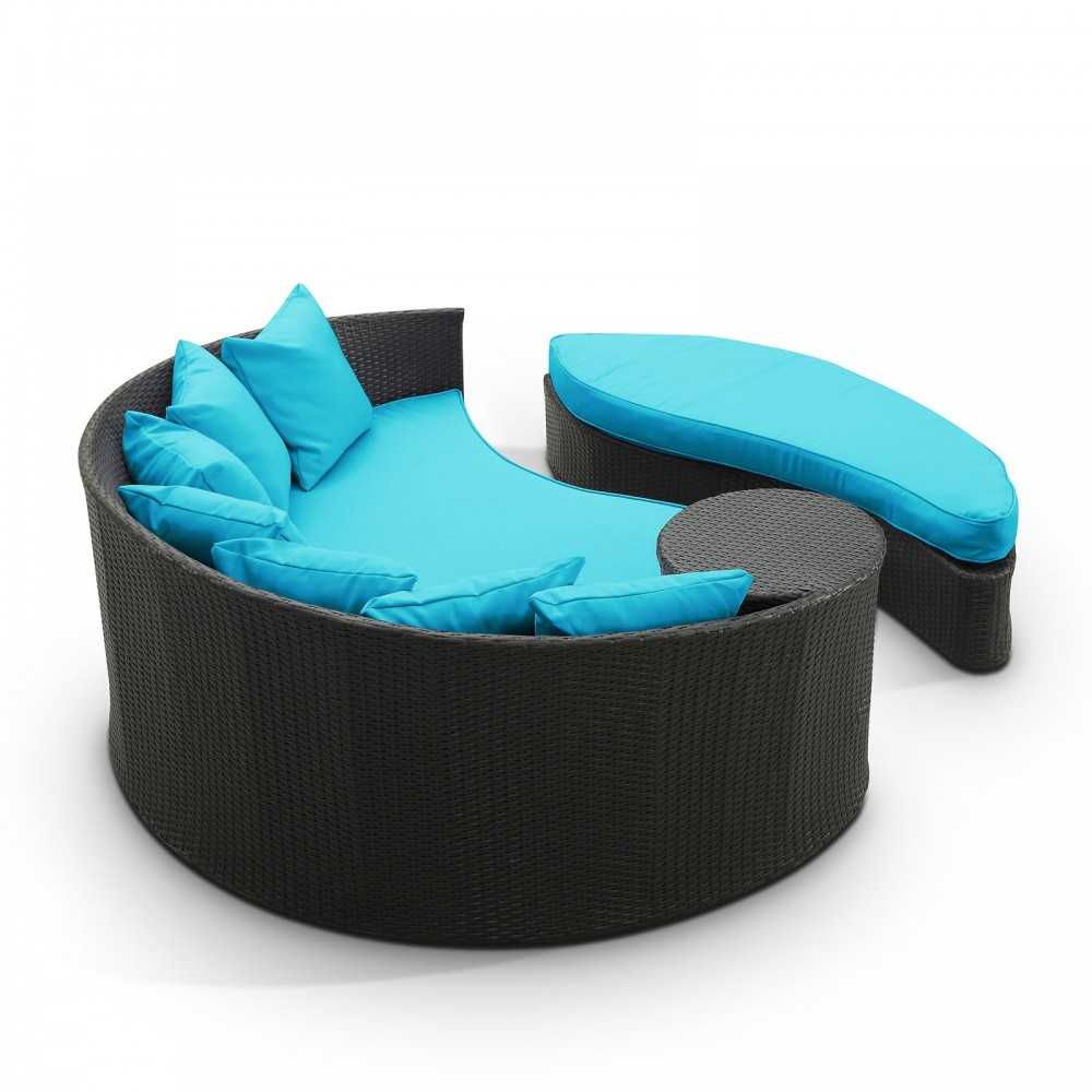 Taiji Outdoor Patio Wicker Daybed, Espresso Turquoise