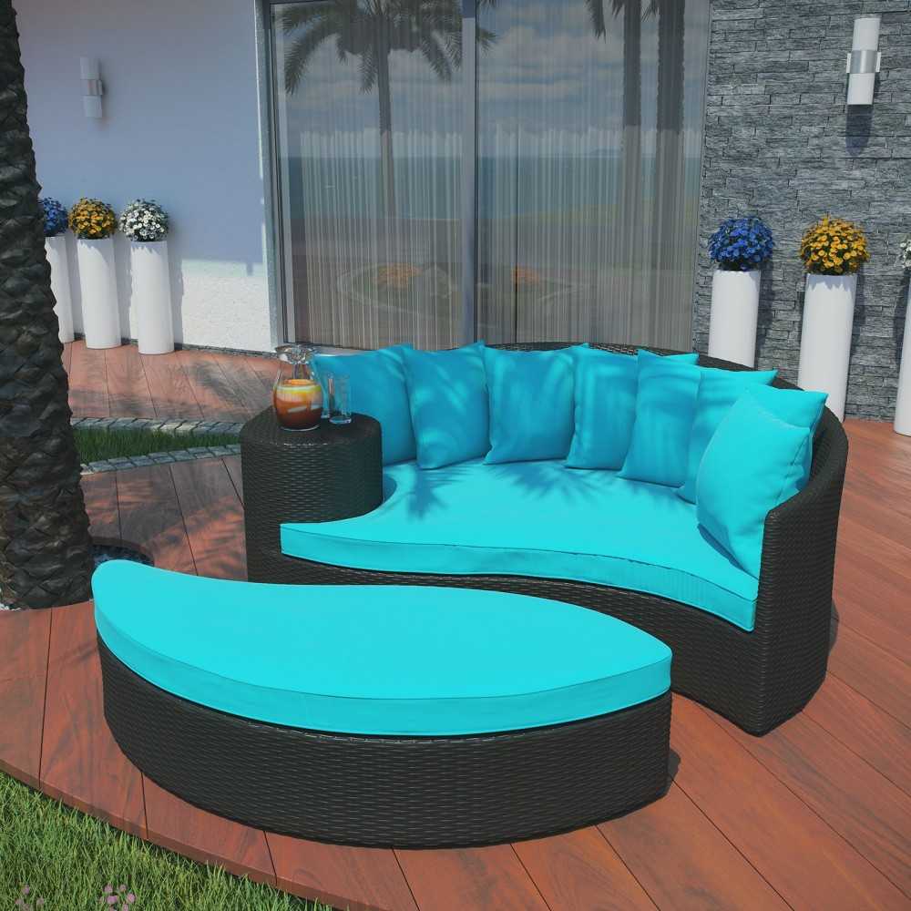 Taiji Outdoor Patio Wicker Daybed, Espresso Turquoise