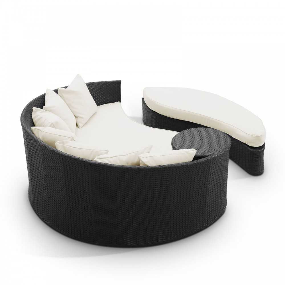 Taiji Outdoor Patio Wicker Daybed, Espresso White