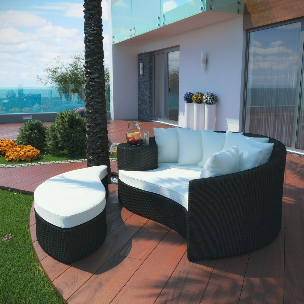 Taiji Outdoor Patio Wicker Daybed, Espresso White