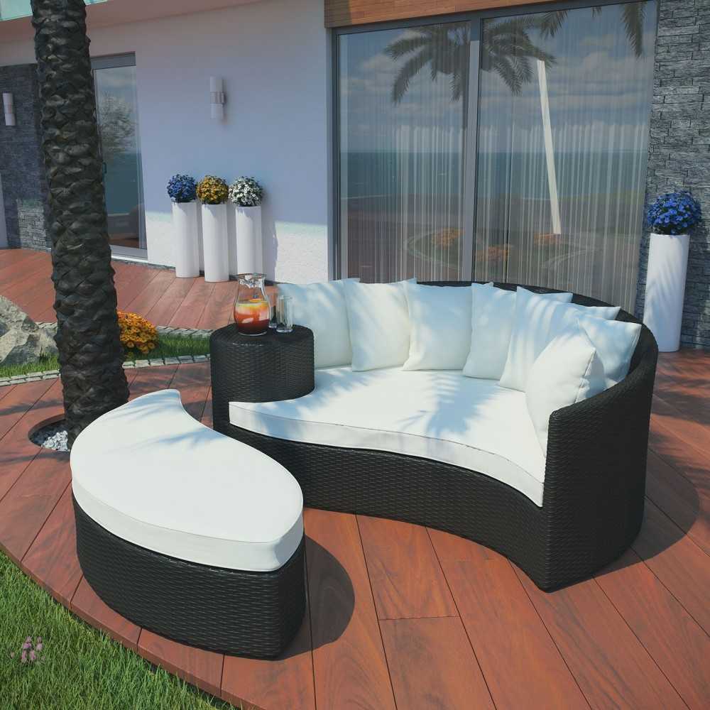 Taiji Outdoor Patio Wicker Daybed, Espresso White