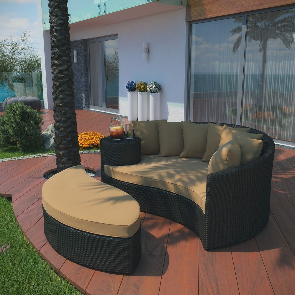 Taiji Outdoor Patio Wicker Daybed, Espresso Mocha