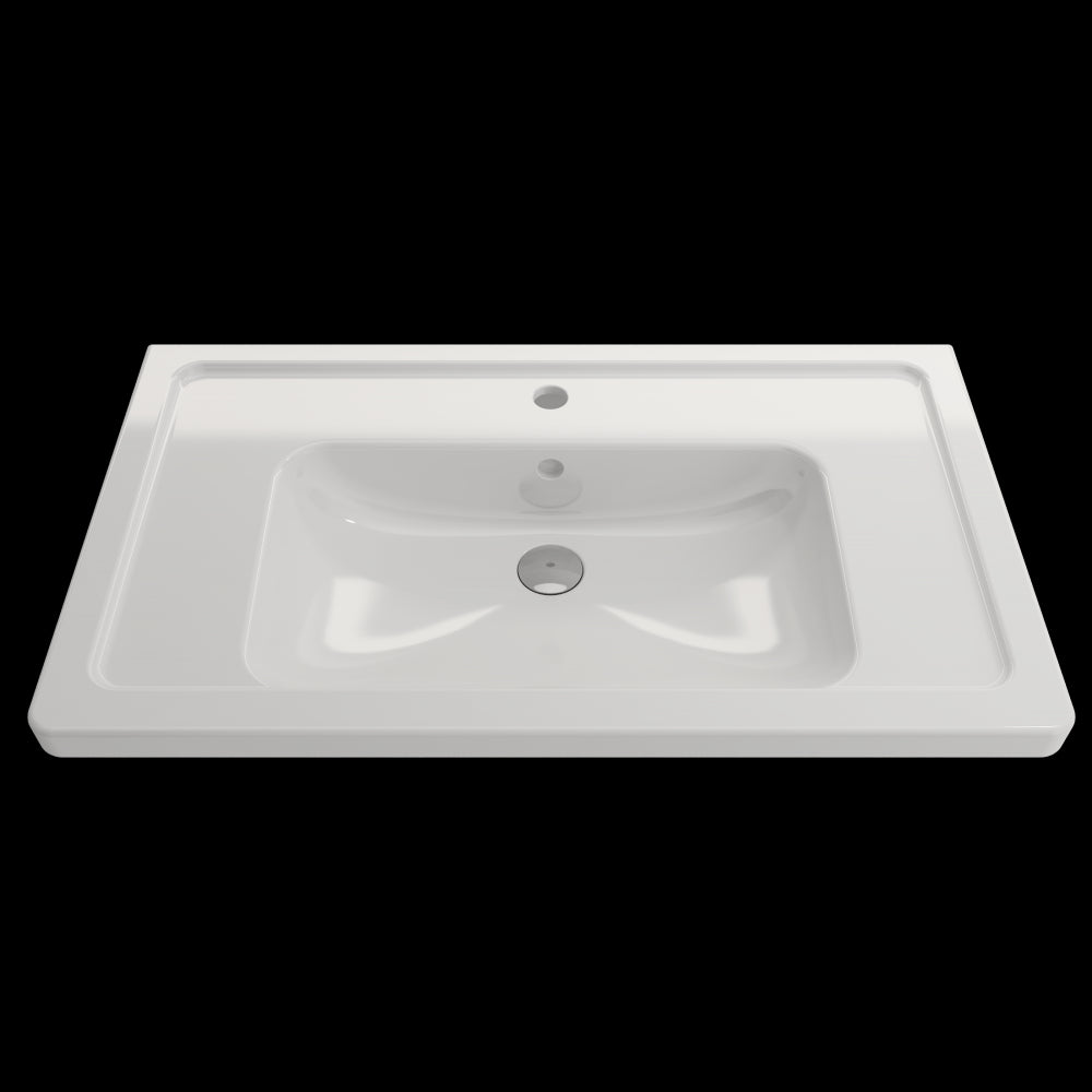 Taormina Wall-Mounted Sink Basin Fireclay 33.75 in 1-Hole with Overflow in White