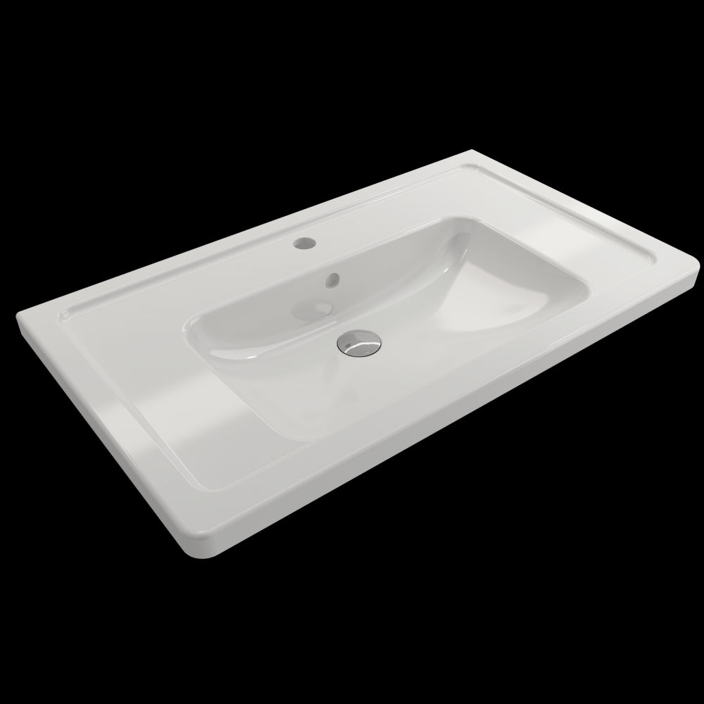 Taormina Wall-Mounted Sink Basin Fireclay 33.75 in 1-Hole with Overflow in White