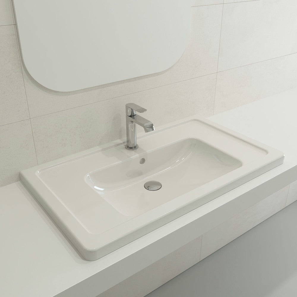 Taormina Wall-Mounted Sink Basin Fireclay 33.75 in 1-Hole with Overflow in White
