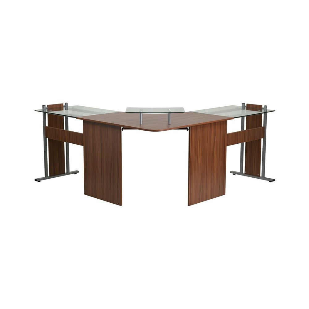 Teakwood Laminate Corner Desk with Pull-Out Keyboard Tray and CPU Cart