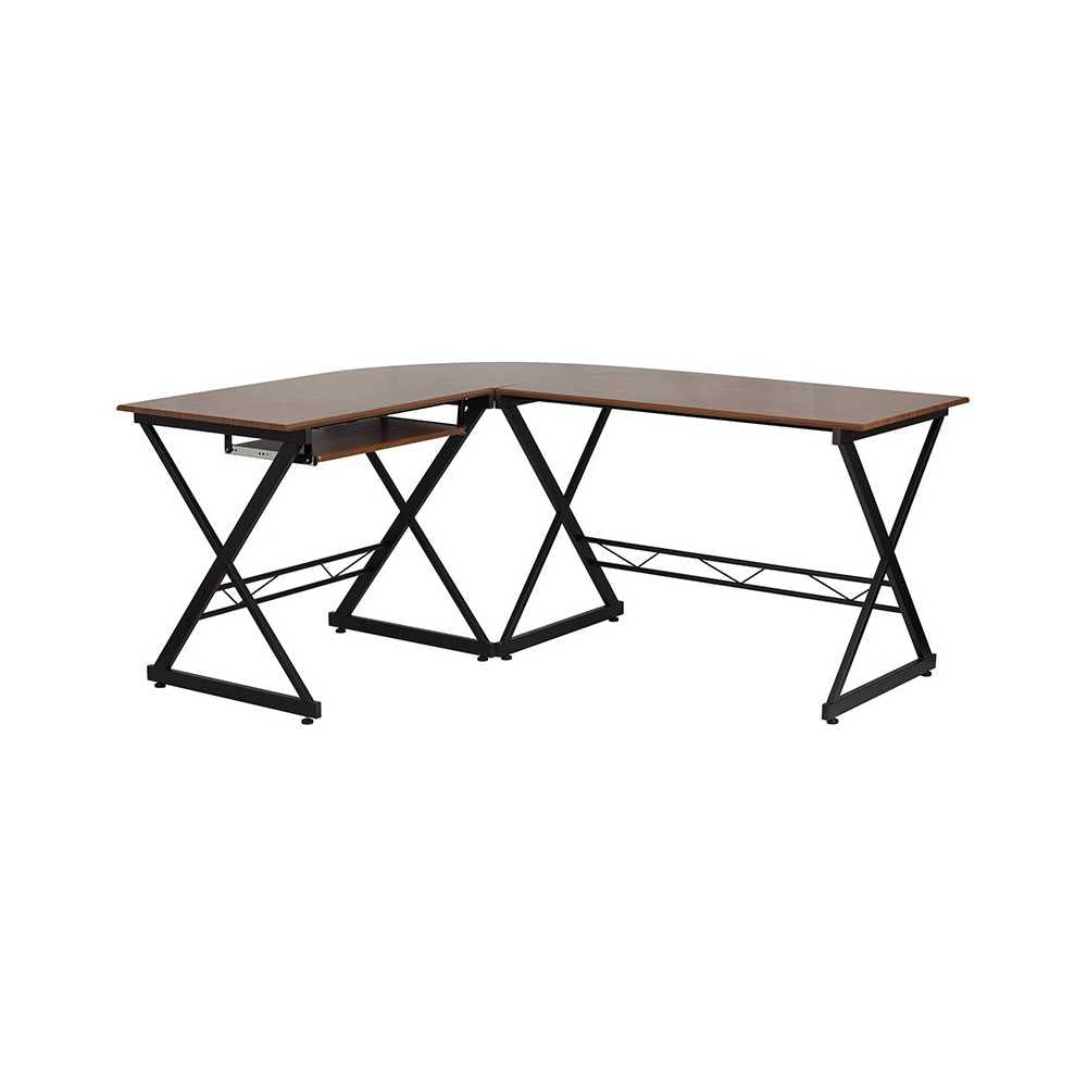 Teakwood Laminate L-Shape Computer Desk with Pull-Out Keyboard Tray