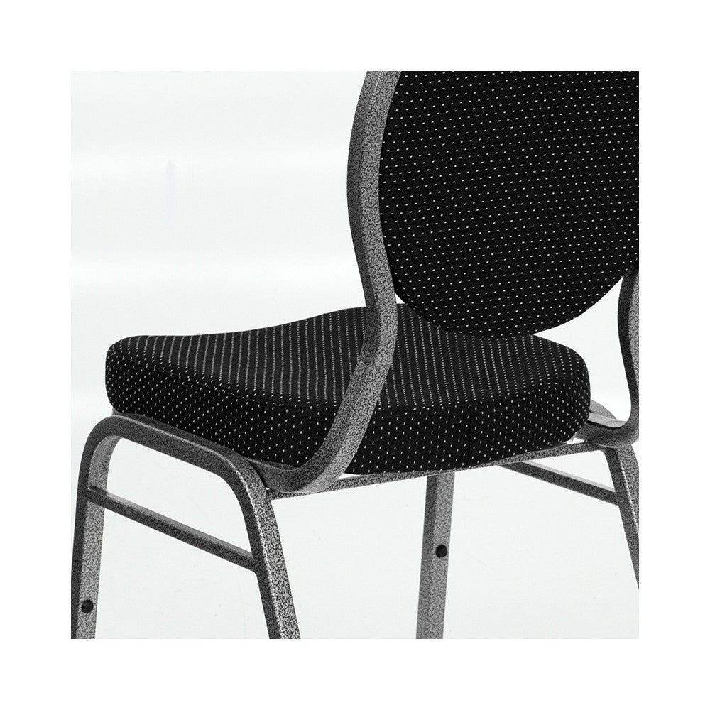 Teardrop Back Stacking Banquet Chair in Black Patterned Fabric - Silver Vein Frame