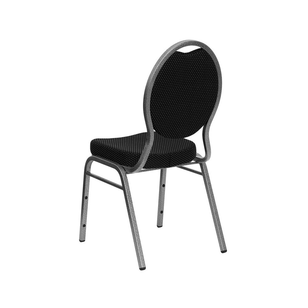Teardrop Back Stacking Banquet Chair in Black Patterned Fabric - Silver Vein Frame