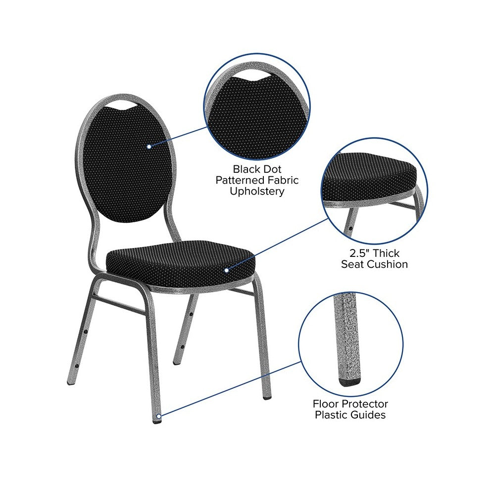 Teardrop Back Stacking Banquet Chair in Black Patterned Fabric - Silver Vein Frame
