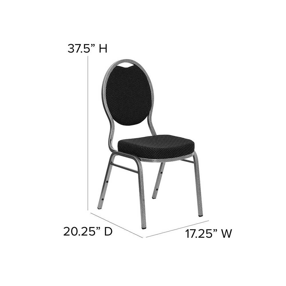 Teardrop Back Stacking Banquet Chair in Black Patterned Fabric - Silver Vein Frame