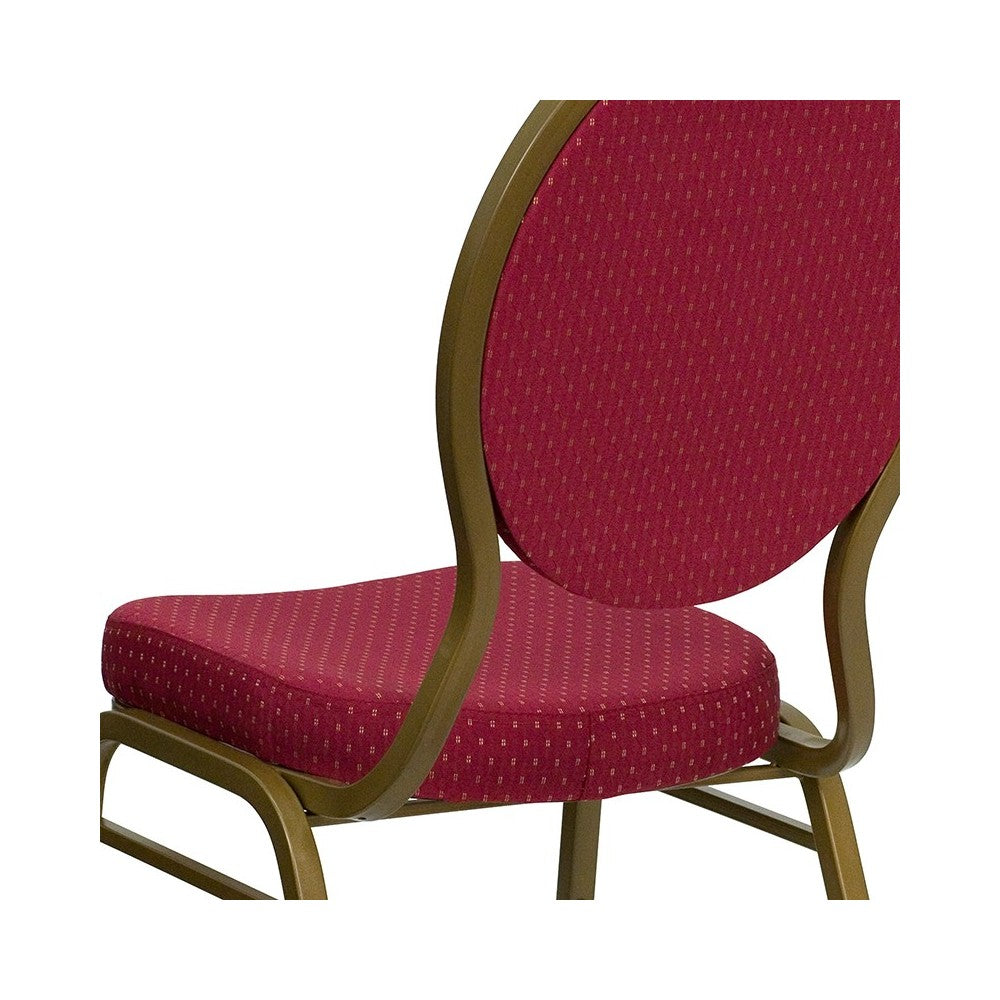 Teardrop Back Stacking Banquet Chair in Burgundy Patterned Fabric - Gold Frame